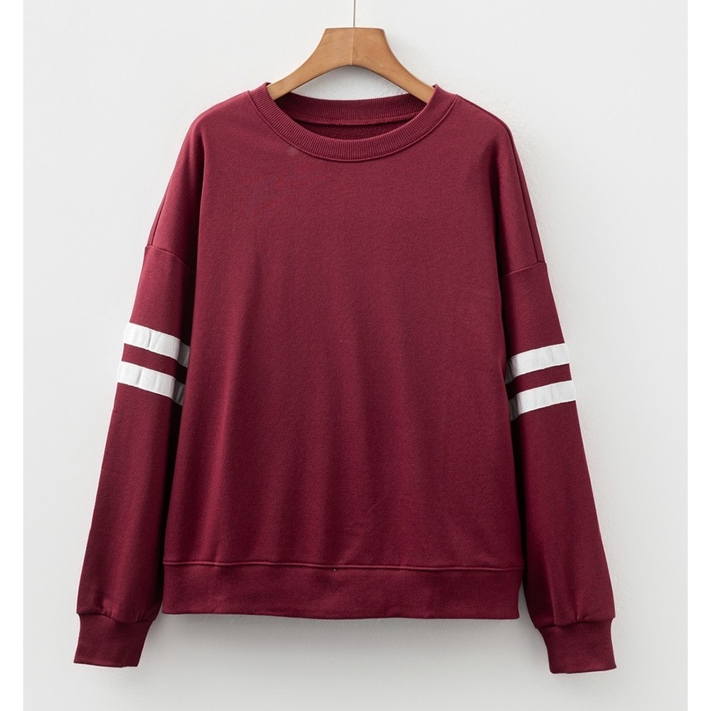 Womens XL Oversized Sweatshirt Red Dahlia Varsity Striped Long Sleeve NWT